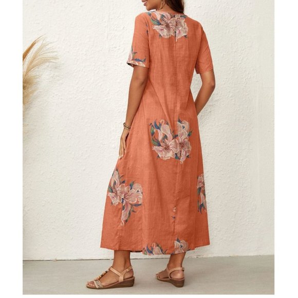 Coral Cotton Floral Maxi Dress - Picture 3 of 9